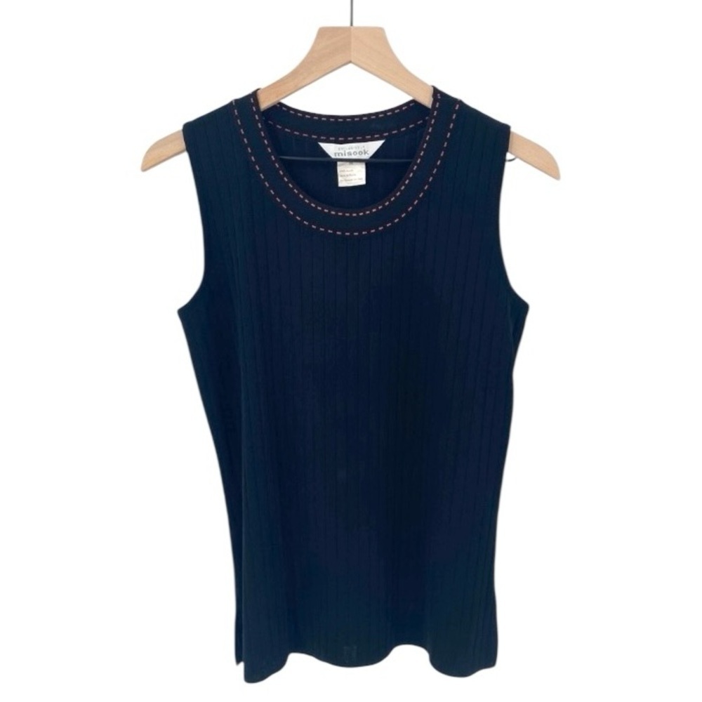 Misook Ribbed Knit Sleeveless Black Top‎ Medium
